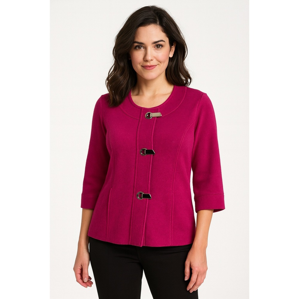 Chico's Cardigan Sweater‎ Womens 0 Small Pink Wool Metal Clasp Pockets Old Money